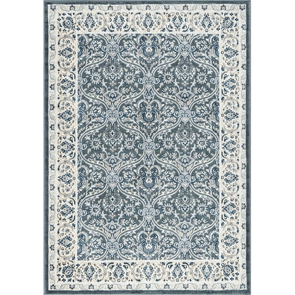 Tayse Madison Area Rug MDN4441 Traditional Dark Gray Repeated Mirrored 5' 3" x 5' 3" Round