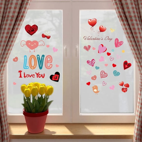1 set of Valentine’s Day Window Wall Stickers, Removable Window Sticker for Valentines Day Wedding Party Decoration