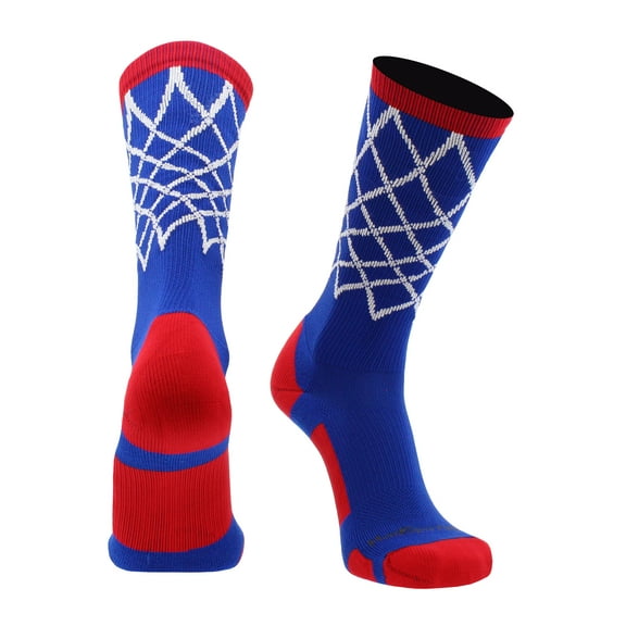 Crew Length Elite Basketball Socks with Net (Royal/Red, X-Large)