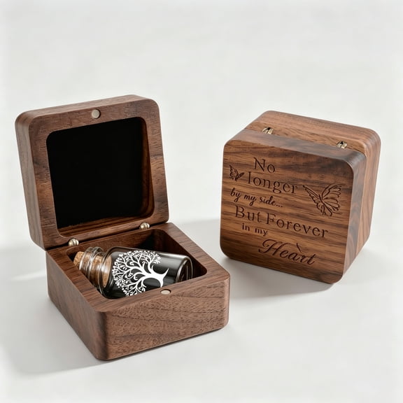 XIUDA Small Wooden Box for Ashes - Mini Glass Urn for Human Ashes Keepsake