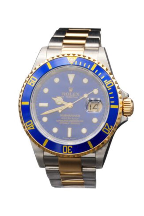 Pre-Owned Mens Rolex Two-Tone 18K/SS Submariner Watch Blue Dial 16613T
