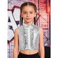 thumbnail image 5 of TiaoBug Shiny Sequin Crop Tops for Girls Hip-hop Dance Vest 70s Disco Party Stage Performance Outfit Silver 8, 5 of 7