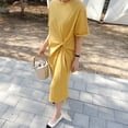 thumbnail image 3 of Women Summer Short Sleeve Kink Dress Casual Shirt Midi Korean Side Split Ladies, 3 of 10