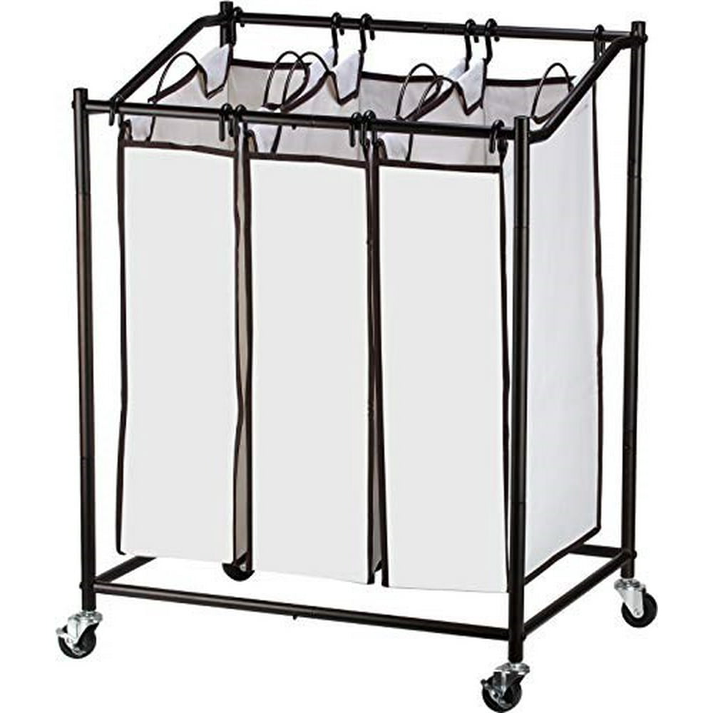 Hamper with Wheels Rolling Cart Heavy Duty Triple Laundry Organizer