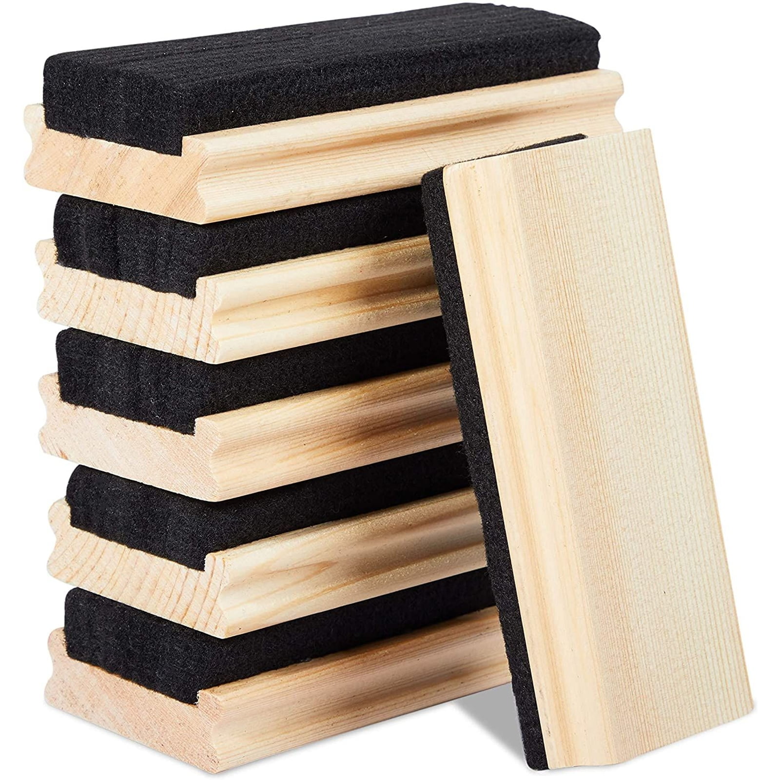 6-Pack Dustless Wool Felt Chalkboard Eraser Blackboard Cleaner with Wood Handle