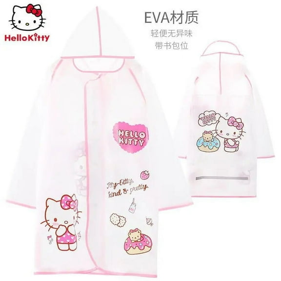 Sanrio Hello Kitty Children's Raincoat Transparent Cute Cartoon Kawaii Girls Student Rain Cape Windproof and Rainproof Raincoat