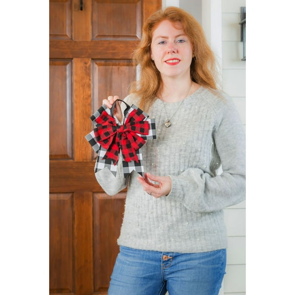 Black and Red Buffalo Check Door Tag Bow