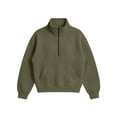 thumbnail image 5 of RUTAYY Women's Sweatshirt Long Sleeve Solid Color Quarter Zip Stand Collar Front Pocket Pullover Tops Army Green, 5 of 5