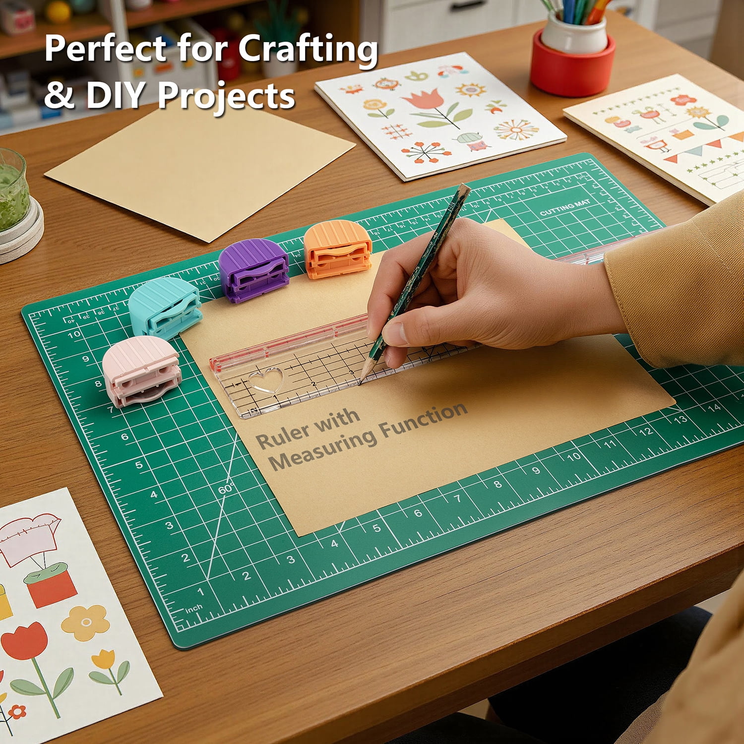 Rotary Cutter Set,Paper Cutter Set with 12x18 Inch A3 Self-Healing Cutting Mat, Acrylic Ruler, 4 Interchangeable Blades for Craft Scrapbooking Sewing