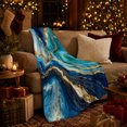 thumbnail image 3 of Marbled Navy Teal Gold Sofa Scene Elegant Abstract, Festive Halloween Scene, Warm Flannel Blanket for Beach House and Living Room, Art Lovers Halloween Gift, Festive Home Decor, 3 of 9