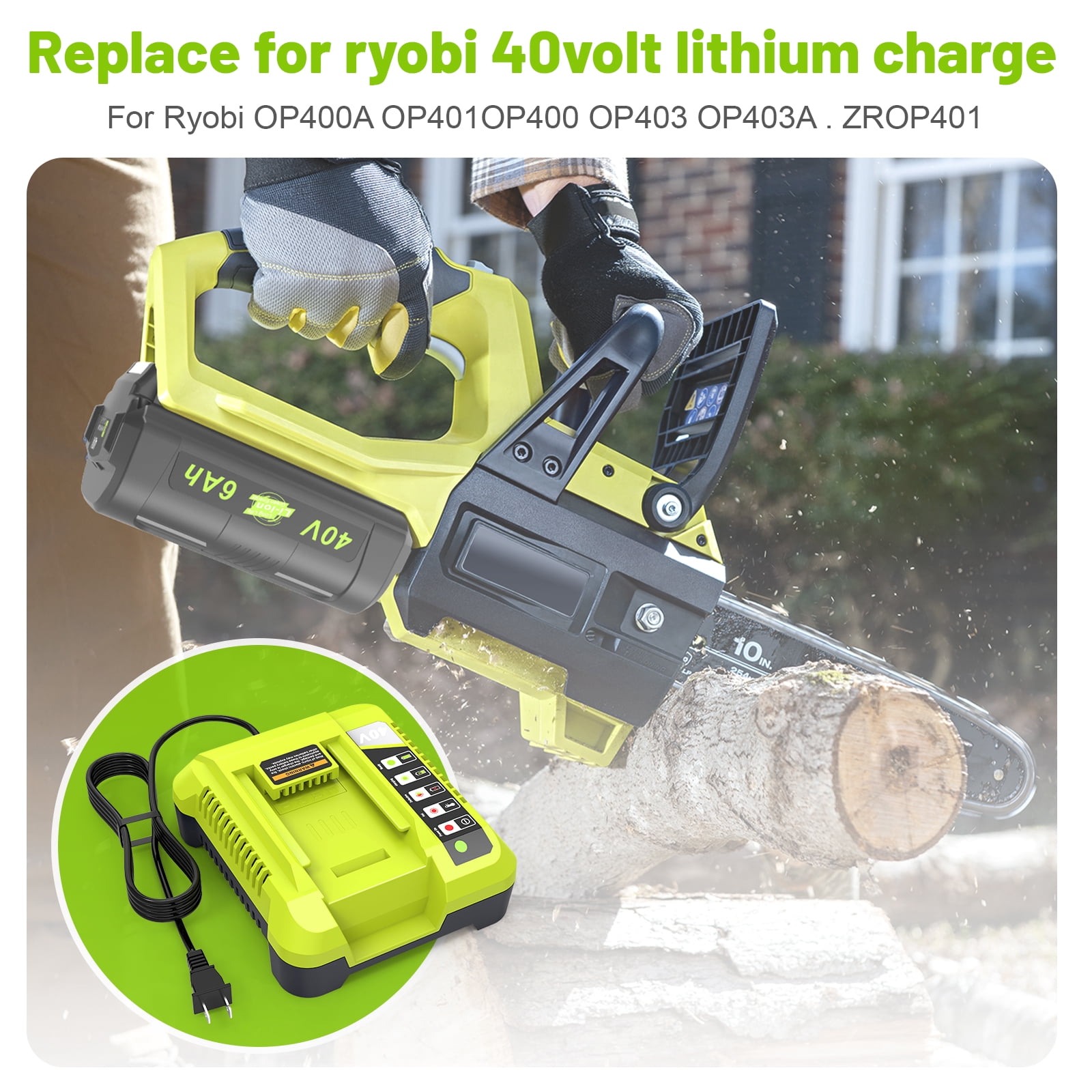 40V Charger Replacement for Ryobi 40V Battery Charger, OP401 Charger Compatible with Ryobi 40V Lithium Battery OP4040 OP4050 OP4050A OP40601 OP4026 OP4015 OP4030 Charger