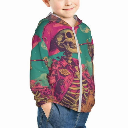 

Uemuo Western Desert Skull Cowboy (2) Pattern Rash Guard for Boys Girls Long Sleeve Swim Shirts UPF 50+ UV Sun Protection Hooded Fishing Shirt with Pocket for Kid-5 Years