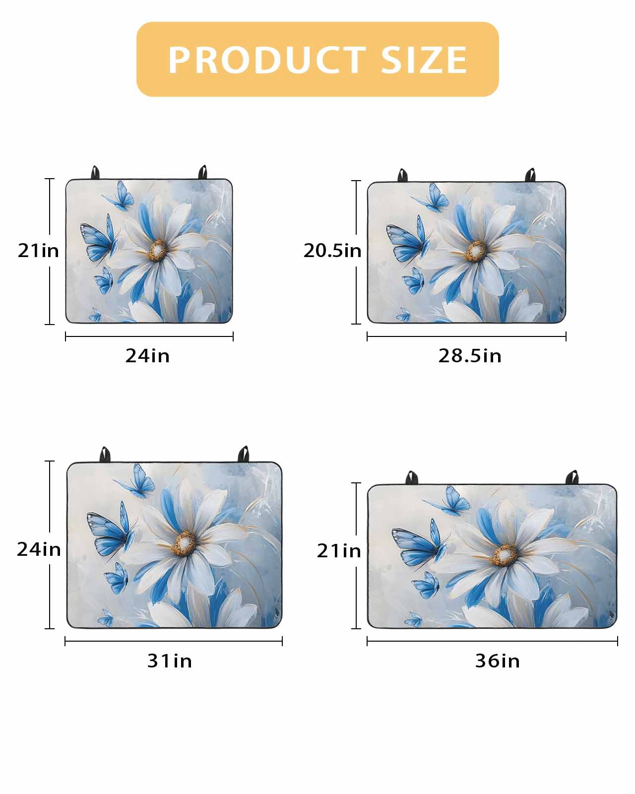 nqOlkjepod Large Induction Cooktop Protector Mat 24"x21", White Blue Flowers Stove Top Covers for Electric Stove, Pastoral Elegant Butterfly Floral Stove Burner Cover Mats, Glass Top Stove Cover