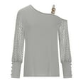 thumbnail image 4 of Lindreshi Long Sleeve Shirts for Women Women's Fashion Casual One Shoulder Drop Shoulder Long Sleeve Pullover Long Sleeve Top, 4 of 6