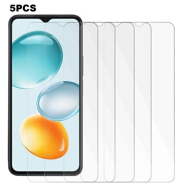 5pcs for honor play 9c screen protector 0.3mm 2.5d tempered glass clear film pack showing an Honor Play 9C screen outline with five clear 0.3mm tempered glass sheets aligned to the display, rounded 2.5D edges, front camera notch cutout and transparent glossy surface on white background; suitable as spare protectors for travel or DIY replacement.