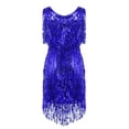 thumbnail image 5 of RUNQHUI Womens V Neck Sleeveless Sparkling Sequin Fringe Ballroom Latin Dance Dress Party Dress Royal Blue M, 5 of 7