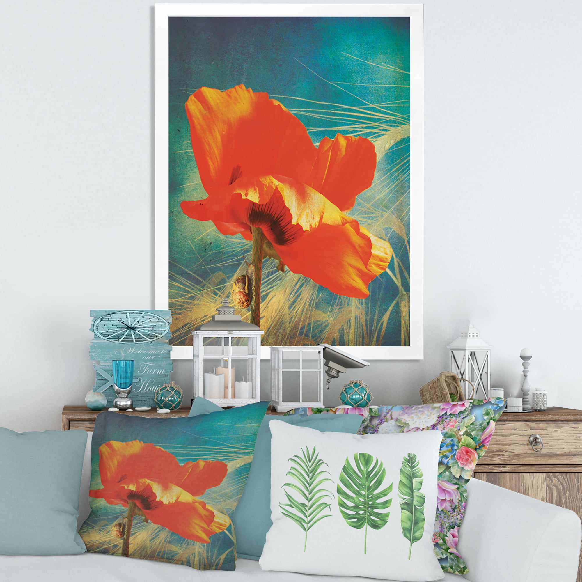 Designart 'Ancient Grunge Poppy' Traditional Framed Art Print