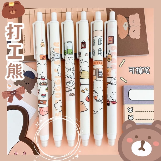 Bolígrafos de Gel borrables para niños, bonitos bolígrafos de escritura Kawaii, papelería japonesa coreana, suministros de Regreso a la escuela, accesorios de oficina, 6 uds.