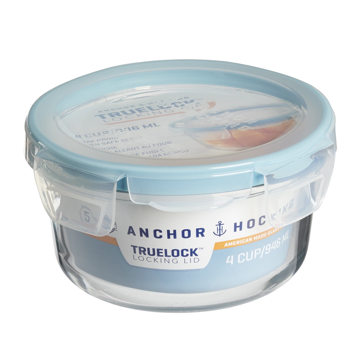 (2 pack) Anchor Hocking TrueLock Locking Lid Glass Food Storage Containers, 4 Cup Round