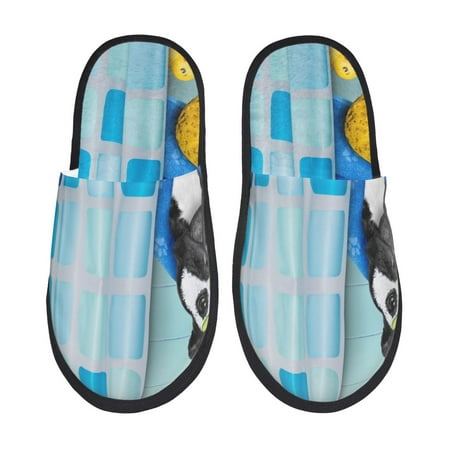 Balery French Bulldog Dog in a Bathtub Slient Indoor Furry Fleece Comfort House Shoes Soft Non-Slip Home Shoes Cotton slippers House Slippers-- Large