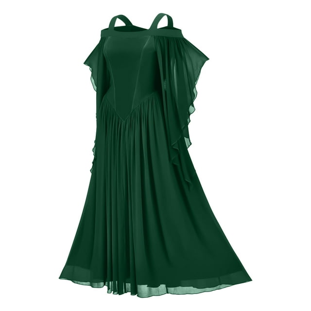 Mefallenssiah Robe Noire Foncée Gothique à Manches Évasées pour Femme, Robe Midi à Double Couche avec Empiècement en Maille