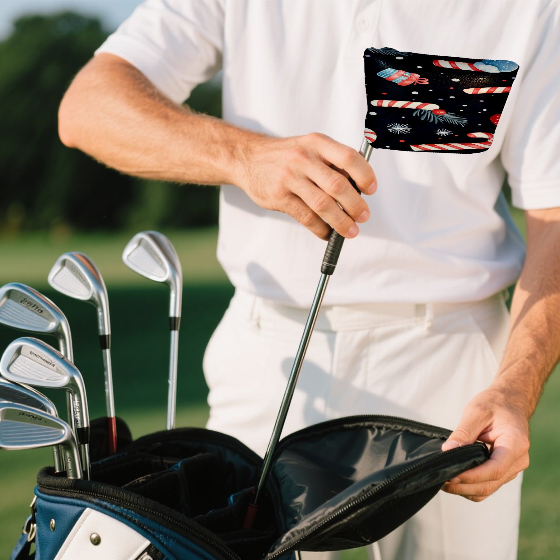 Golf Mallet Putter Cover Premium Leather Waterproof Golf Putter Head Cover with Magnetic Closure Candy Pattern