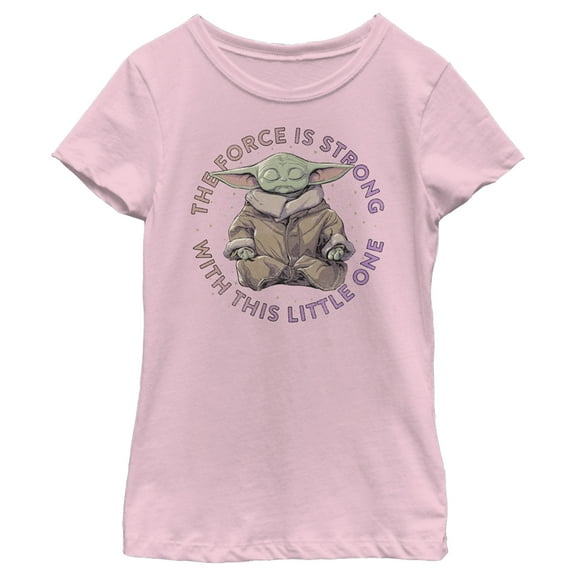 Girl's Star Wars: The Mandalorian Zen Grogu The Force is Strong With This One Graphic Tee Light Pink Medium