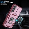 thumbnail image 4 of Design for Samsung Galaxy S23 Plus Phone Case with Camera Lens Sliding Cover Ring Holder Kickstand - Shockproof Heavy Duty Rugged Military Grade Bumper Protective Case for Women Men, Pink+Winered, 4 of 11