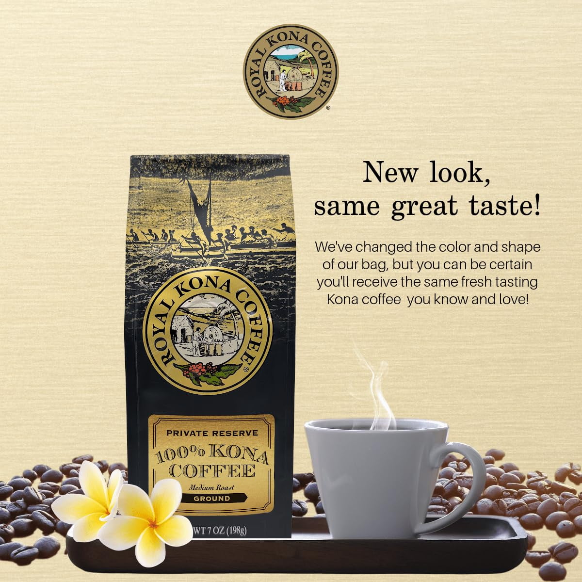 Royal Kona Coffee Medium Roast Ground Coffee, 100% Hawaiian Kona Coffee Grounds, 7oz 2-Pack.