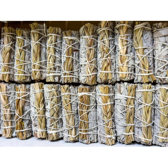 Set of 10 White Sage & Braided Sweetgrass Smudge Sticks, 4" Bulk Handmade Sage for Cleansing & Purification, Meditation and Yoga, Bulk Sage for Smudging