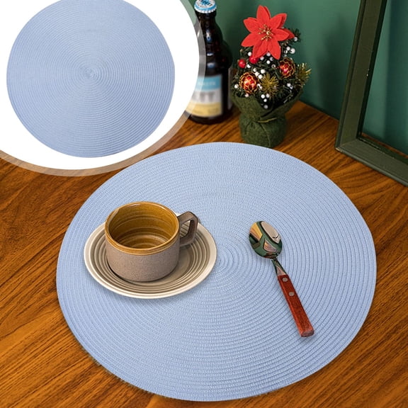FXMLRLK Braided Round Placemat,Woven Washable Non-Slip Table Mats for Kitchen Dining, 15 Inch, Heat Resistant - Natural Fabric Indoor Outdoor Place Mats(Blue)