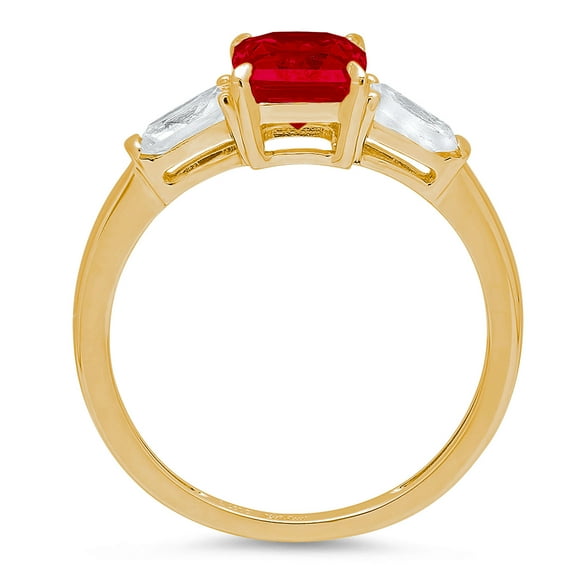 1.5 ct Emerald Cut Natural Garnet Three-Stone Engagement Ring for Women in 18K Yellow Gold