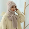 thumbnail image 4 of Mosey Ladies Winter Hat Knitted Thick Solid Color Double-layered Windproof Warm Soft Ear Protection Elastic Anti-slip Beanie Scarf Combo Women Cap, 4 of 7