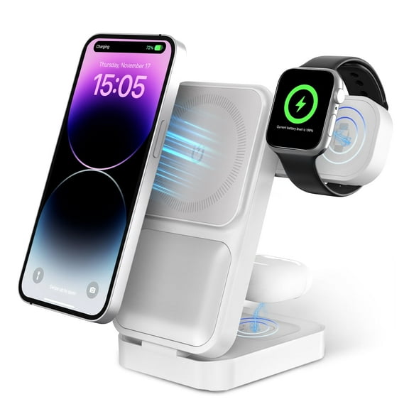 15w Foldable 3-in-1 Wireless Charger Stand for Apple Magsafe Stand for iPhone 16pro Watch Ultra2 (white)