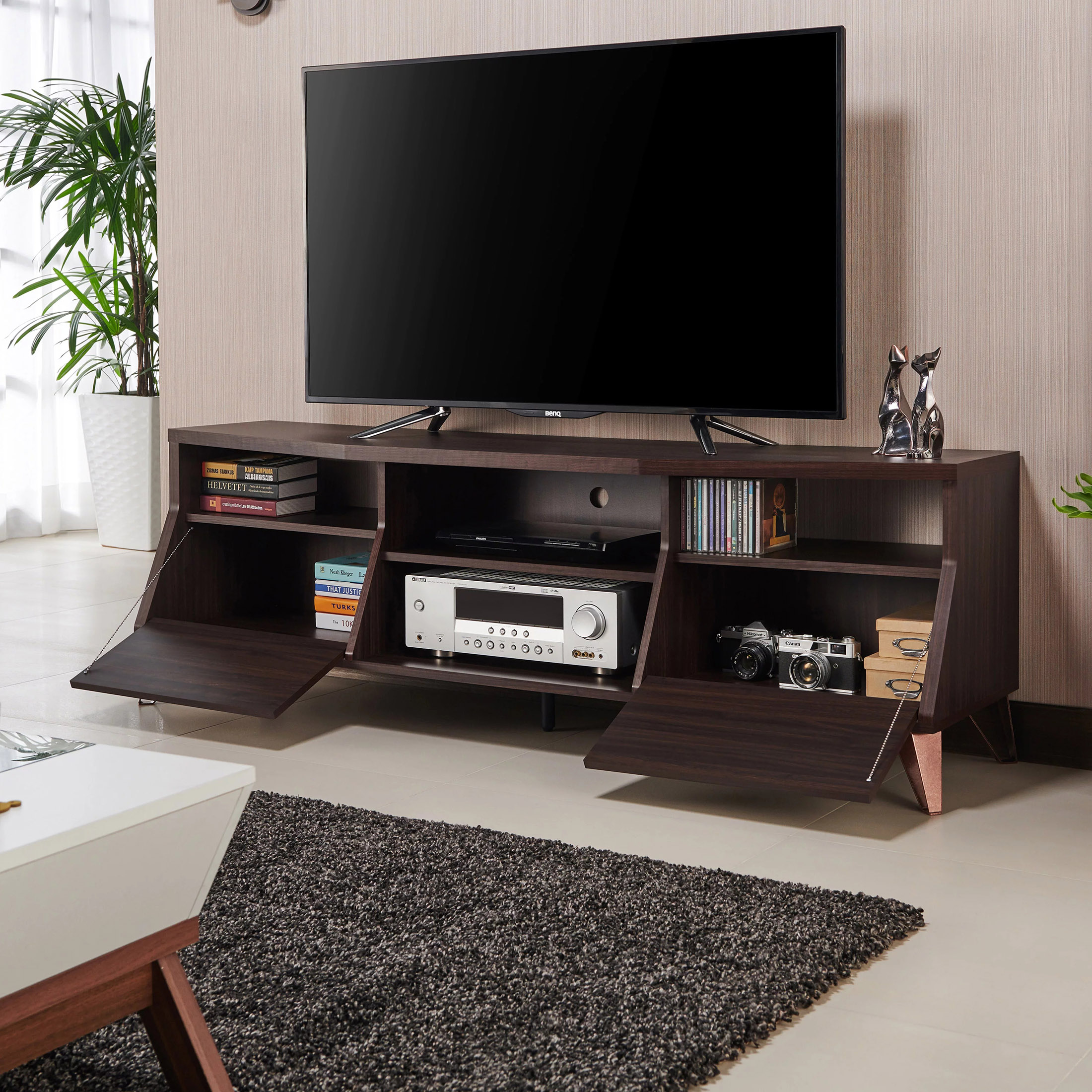 Furniture of America Otis TV Stand with 2 Drawers for TV up to 63", Brown