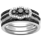 1 Carat T.W. Black Diamond Sterling Silver Three-Piece Bridal Set ...