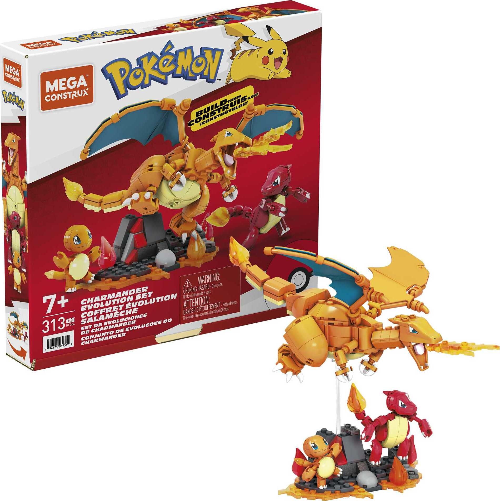 MEGA Pokemon Building Toy Kit Charmander Set with 3 Action Figures (300 Pieces) for Kids