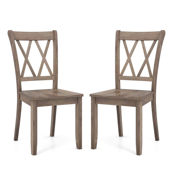 Costway Wooden Dining Chairs Set of 2 with Ergonomic Seat Rubber Wood Frame & High Backrest