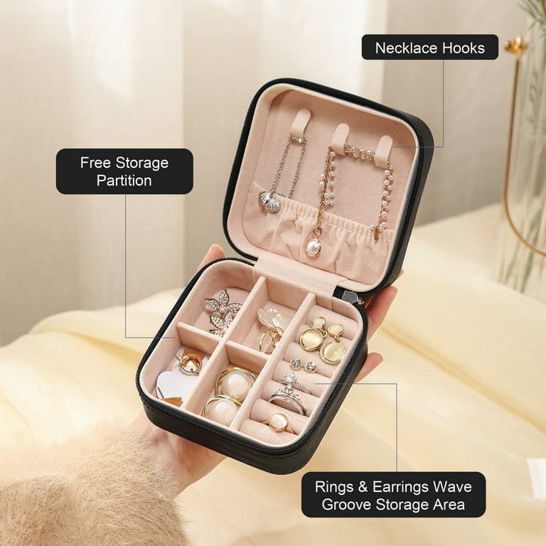 Casegrace Mini Travel Jewelry Box for Women Girl Leather Gift Display Jewellery Case Earrings Ring Necklace Jewelry Storage Organizer, Adult Unisex