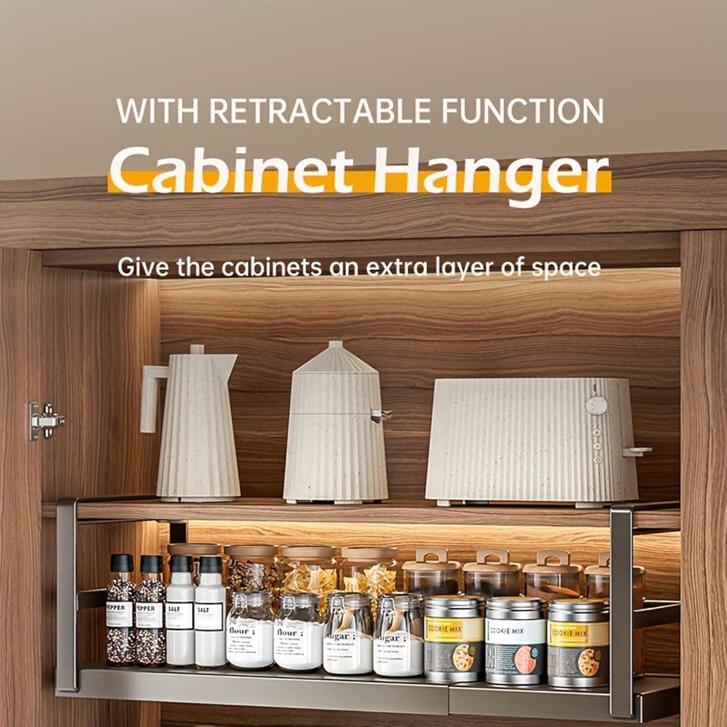 ZHOHO TANT Adjustable Under-Cabinet Storage Basket Organizer, Heavy Duty Shelf for Kitchen Pantry, White