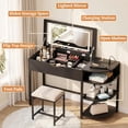 thumbnail image 6 of Homieasy Makeup Vanity Desk with Flip Top Mirror and Lights, 2-in-1 Modern Vanity Table with Charging Station and Side Storage Shelves, Space Saving Dressing Table for Small Spaces, Black, 6 of 10