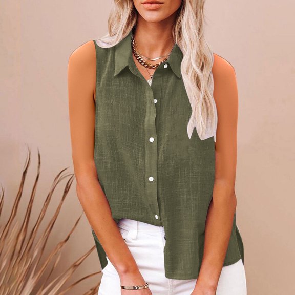Aboser Womens Sleeveless Linen Tank Tops Dressy Button Down Shirts Loose Fit Work Blouses Lightweight Cotton Linen Tank Top Casual Lapel Collar Tee Shirt