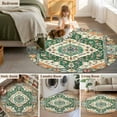 thumbnail image 6 of Green Orange Beige Boho Round Area Rug 4ft, Retro Ethnic Tribal Abstract Art Washable Non-Slip Circle Rugs for Bedroom Living Room Kitchen, Soft Non Shedding Circle Carpet for Dining Room Dorm, 6 of 9