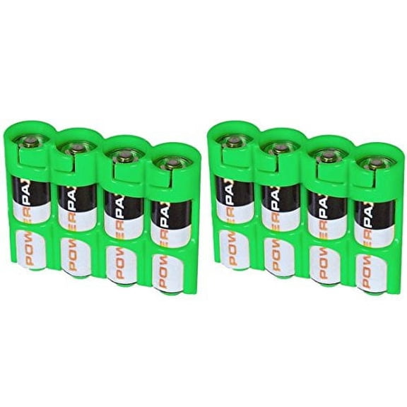 2 x Battery Cases By Powerpax Slim Line "AA" Battery Caddy, Glow-in-The-Dark Moonshine - Each Holds 4 "AA" Batteries