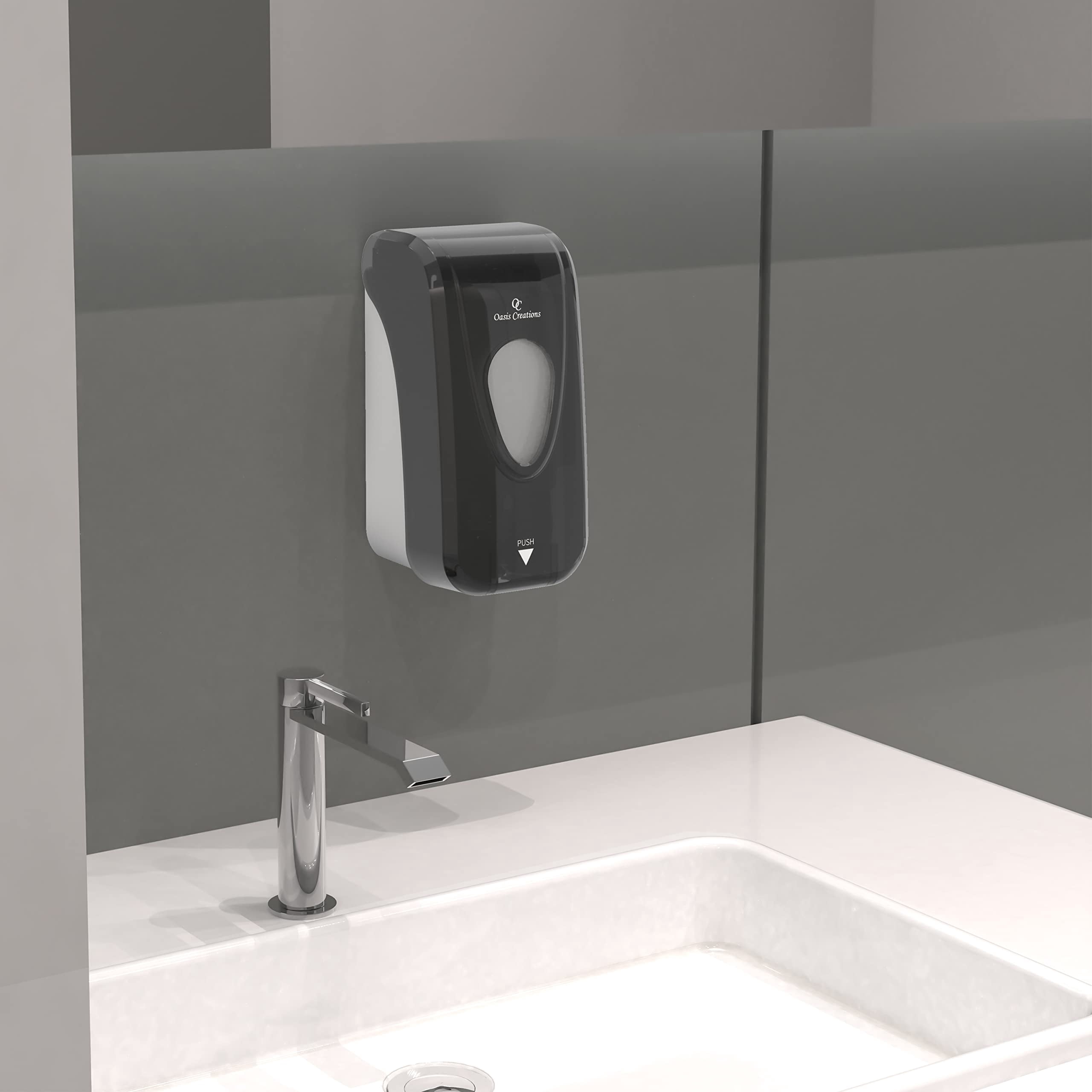 Manual Soap and Hand Sanitizer Dispenser by Oasis Creations, Soap/Lotion/Gel, Wall Mount, 1000ml/33oz. Commercial or Residential – Black Smoke - Case of 30