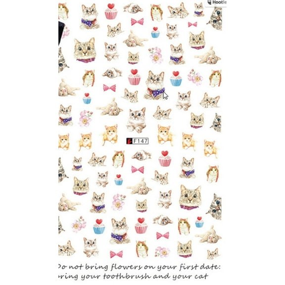 Cats and Cupecakes Nail Stickers - Cute Kitty with Bows over 50 Stickers