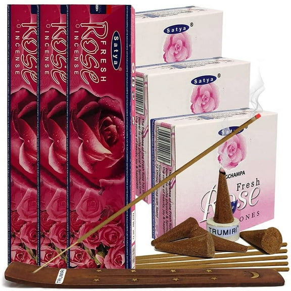 Rose Incense sticks and cone incense holder variety pack bundle insence insense insienso