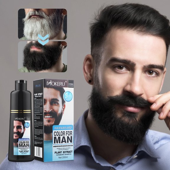 Mokeru Beard and Hair Color Dye Shampoo for Men Permanent Darkening Hair Coloring, Long Lasting, 200ml, Black