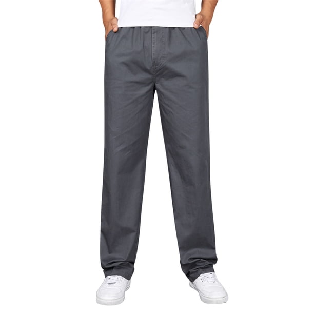 Pantalones holgados de algodón para hombre, tallas grandes: cintura elástica, bolsillos, estilo informal y deportivo, para todas las estaciones.