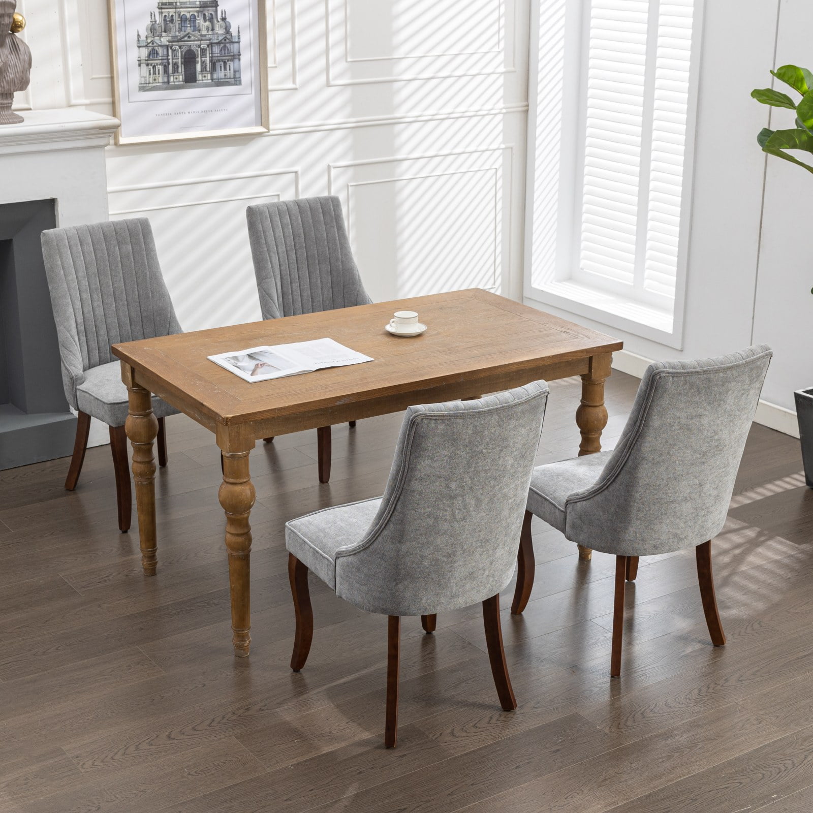 Aukfa Modern Velvet Dining Chairs Set of 2, Upholstered Kitchen Side Chair Accent Chair w/ Curved Solid Wood Legs,Gray